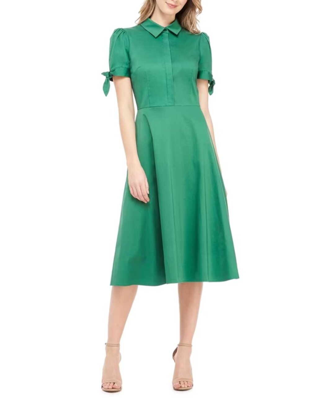 Gal Meets Glam Button-Front Puff-Sleeve Soft Sateen Shirtdress Size 6
